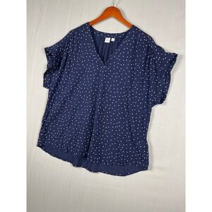 Gap Blouse XL Navy Blue Polka Dot V-Neck Short Sleeve Dolman Classic Preppy